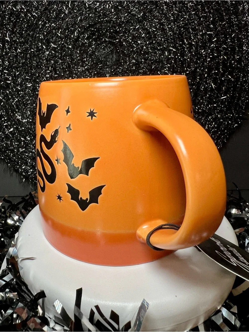 Halloween Orange Stoneware Mug with Black Bats & Snakes Large